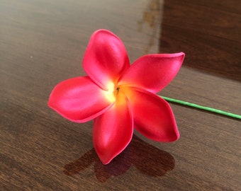 Red Plumeria, Artificial Foam Flower, Ear Flower / 2.25" Ear Flower with Stem, Frangipani, Pua