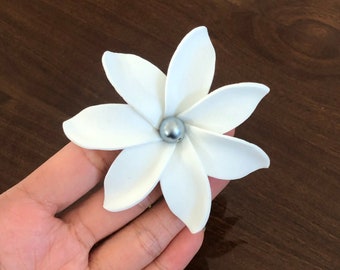 Tiare Foam Flower with Pearl, 3" Ear Flower, Hair Pick / Tahitian Gardenia, Pinwheel Tiare, Hawaiian, Hula Flowers, Hula Dance, Real