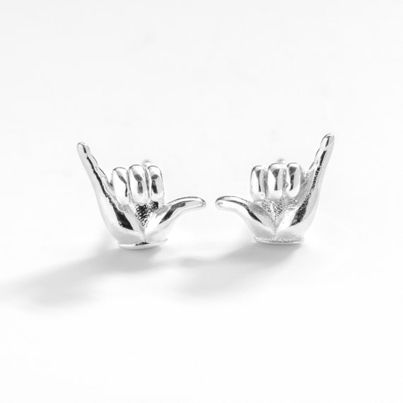 Shaka Hang Loose Stud Earrings 925 Sterling Silver Hand Gesture Aloha Unisex Studs Cartilage Studs Tiny Baby Small Minimal Surfer Etsy Canada