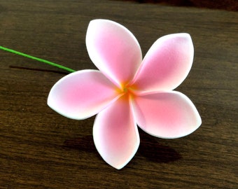3" Light Pink Plumeria, Artificial Foam Flower, Ear Flower / Ear Flower with Stem, Frangipani, Pua