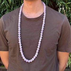 Crown Flower Lei, Shiny Purple Crown Flower Lei, Painted Flowers for Jewelry Making, DIY Flowers, Handmade Polymer Clay, 33&quot; Long