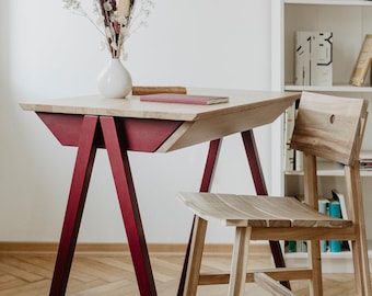 Schreibtisch aus Holz, kleiner Schreibtisch, Schreibtisch Eiche massiv mit Schubladen, Schülerschreibtisch , moderner Schreibtisch, Home Office, Computertisch,