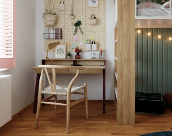 Wooden office desk, computer desk, modern desk, desk with shelf,  vogel S 100 cm x 50 cm with shelf, matt burgundy