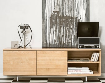 meuble tv en bois « tromso » / meuble console tv au salon / armoire chêne