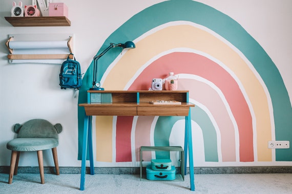 Piccola scrivania per bambini, scrivania per bambini, scrivania in legno,  vogel S 100 cm x 50 cm blu con ripiano -  Italia