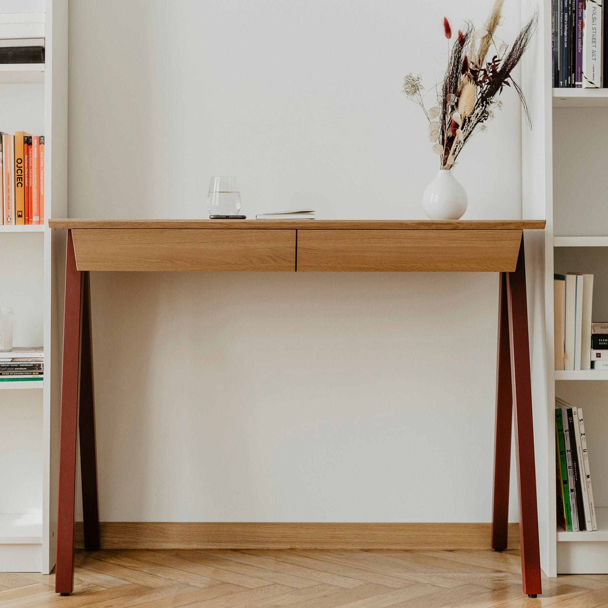 Wooden Office Desk, Small Desk, Solid Oak Desk With Drawers, Pupil Desk