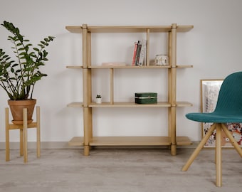 Bookshelf with Solid Wood Shelves, Extra Depth for Extra Storage Space, Wooden Frame, Open Shelving, 4 shelves with partition wall,