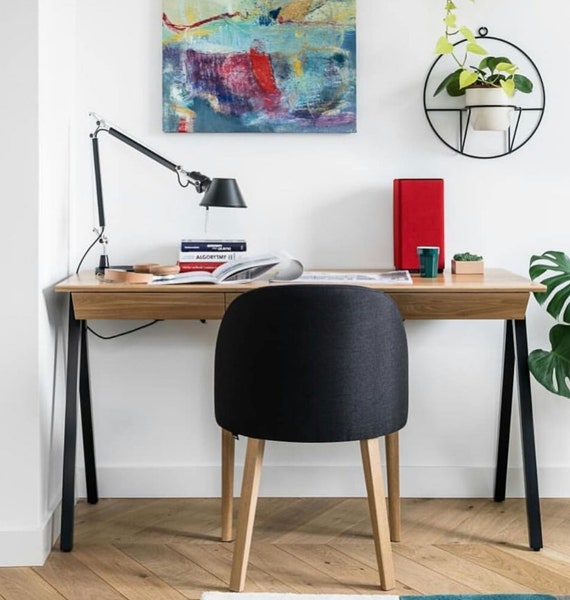 Bureau en bois, vogel L 140 cm x 60 cm / Bureau en chêne massif avec  tiroirs / Bureau en bois massif naturel pour vous / Bureau moderne -   France