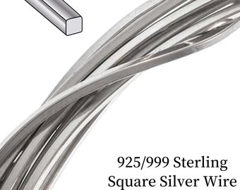 925/999 Sterling Silber Quadratischer Draht, weicher halber harter Draht Perlendraht Wire Wrap für DIY-Schmuckherstellungszubehör,3 Fuß (90cm)