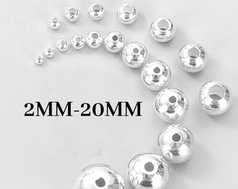 Sterling Silver Spacer Beads, Smooth Round, 2mm-20mm