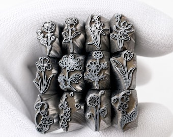 Floral Steel Chasing Stamp for Jewelry Making, Flower Metal Punch Tool
