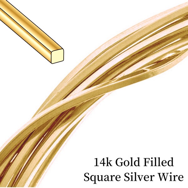 14K Gold Filled Wires, Square Wires, Soft or Half Hard 3.28 Feet(approx 1 meter)