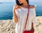 Boho short dress adorned with mini bells with sleeves