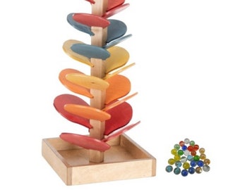 Colorful Rainbow MARBLE TREE - Wood Marble Run Toy with Glass Marbles USA