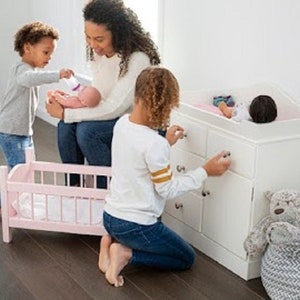 DOLL CRIB PINK - Amish Handmade Fine Wood Furniture for 12-18&quot; Doll