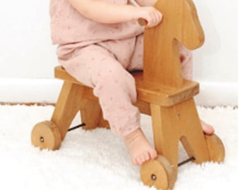 Toddler Ride on Horse, Natural Harvest Stain  - Amish Handcrafted Wood Walker Toy