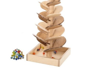 Rainbow MARBLE TREE - Natural Wood Marble Run Toy with Glass Marbles USA