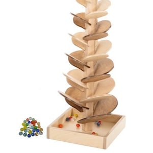 Rainbow MARBLE TREE - Natural Wood Marble Run Toy with Glass Marbles USA