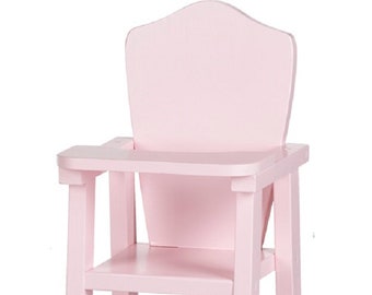 Pink Wooden Doll High Chair USA Handmade Heirloom Wood Playroom Furniture