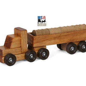 BARREL DELIVERY TRUCK - Wood Tractor Trailer with Cargo Load of Wooden Barrels Amish Handmade Toddler Toys