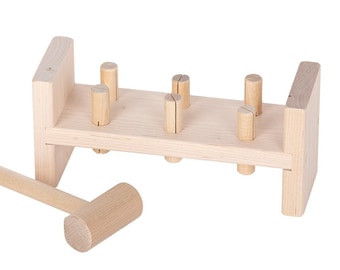 Kids Cobbler Bench with Pegs and Hammer Unfinished Maple Wood Toy for Early Learning Adventures