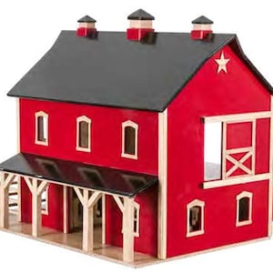 Amish Wooden Bank Barn: Sustainable Playset for Kids - Creative Handcrafted Farm Toy | RED Finish