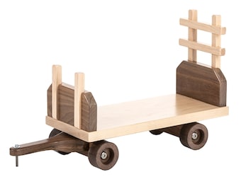 Large Wooden HAY WAGON Walnut & Maple Wood Toy