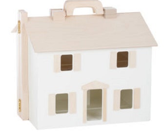 Folding Wooden Dollhouse and Doll Furniture - Natural with White Finish