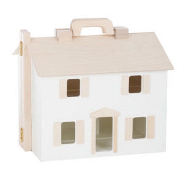 Folding Wooden Dollhouse and Doll Furniture - Natural with White Finish