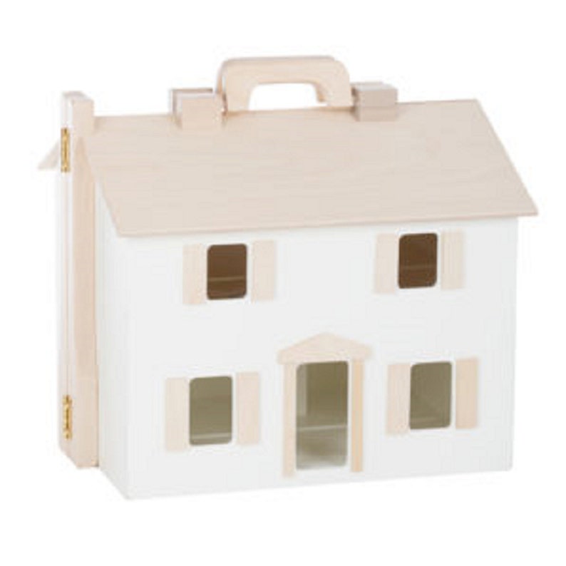 Folding Wooden Dollhouse and Doll Furniture Natural with White Finish UNFURNISHED