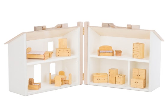 Folding Wooden Dollhouse and Doll Furniture Natural Walnut -  Portugal