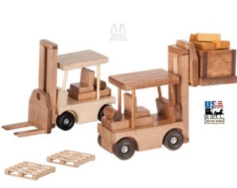 FORKLIFT with PALLET - Working Wood Construction Toy Truck USA