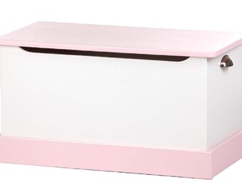 Wood Toy Box, Pink & White - USA Handcrafted Playroom Furniture Storage