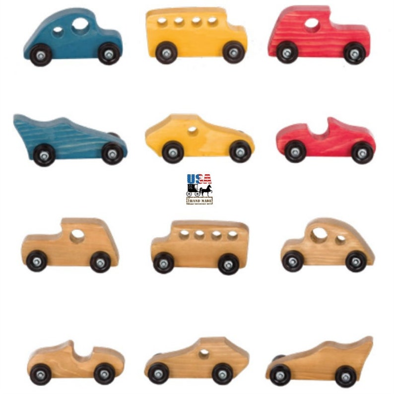 6 WOOD CAR Set 3 Classic & 3 Race Cars With Choice of Color USA