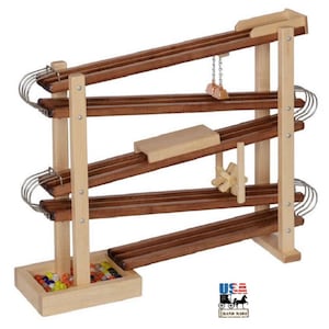 MARBLE FLYER Racetrack - Wood & Metal Roller Run with Glass Marbles USA