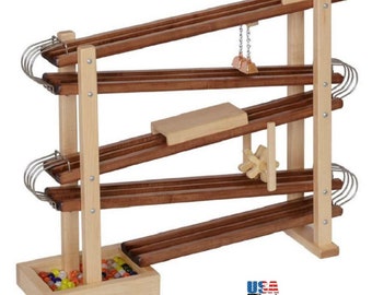 MARBLE FLYER Racetrack - Wood & Metal Roller Run with Glass Marbles USA