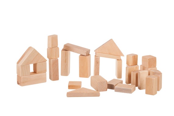 BUILDING BLOCKS Ensemble de blocs de construction en bois classique fait à  la main Child Safe USA -  Canada