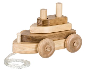 Boat Block Stacker PULL TOY - Classic Wooden Toddler Toy, Natural Finish