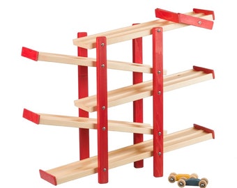 Switchback Car Racer - Wooden Toy Racetrack, Maple & Red