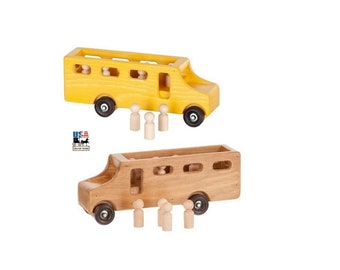 SCHOOL BUS with Students - Handmade Wood Play Toy USA