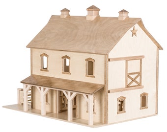 Amish Wooden BANK BARN : Sustainable Playset for Kids - Creative Handcrafted Farm Toy | NATURAL Finish