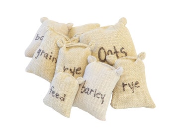 FARM ANIMALS Feed Sacks Barley Rye Oats & Grain 5 Piece Set