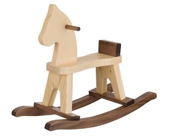 Toddler Rocking Horse, Natural & Walnut - Amish Handcrafted