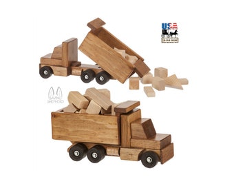 Large Wooden Dump Truck and Natural Block Set