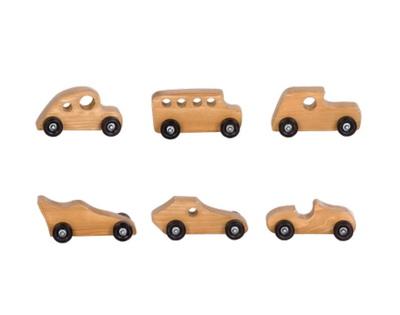 6 WOOD CAR Set 3 Classic & 3 Race Cars With Choice of Color USA
