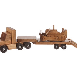 TRACTOR TRAILER & BULLDOZER - Handmade Wood Toy Working Construction Set