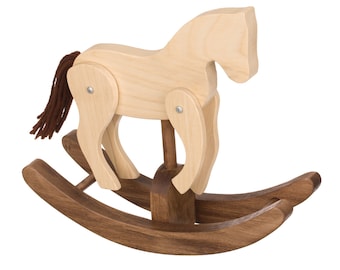 CLACKITY HORSE - Natural & Walnut with Galloping Legs Solid Wood Toddler Toy Amish Handmade USA Handcrafted