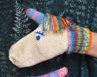 Aurora unicorn mittens pattern, knitted mittens, kid's mittens, pdf pattern