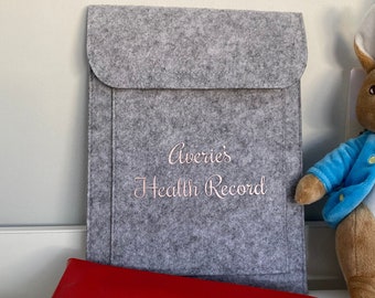 Personalised Baby Health Red Book Holder, Customised Felt Sleeve, New Baby Gift, Felt Folder NHS Book Cover, New Born Baby Gift