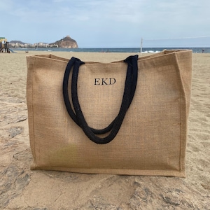 Personalised Beach Bag, Shopping Bag, Holiday Bag, Personalised Tote Bag, Burlap Tote, classic shopper, personalised initials, custom gift